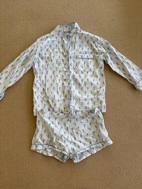 Marigot Lorient Short Pajama Set in Light Blue Seahorse Print